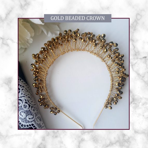 زفاف - Gold Bridal Wedding Crown Gold Bridal Tiara Festival Wear Gold Crystal crown Gold headdres Gold crown headband Adult Crowns and tiaras