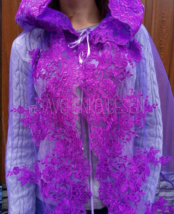 زفاف - Purple catolic chapel veil with hood