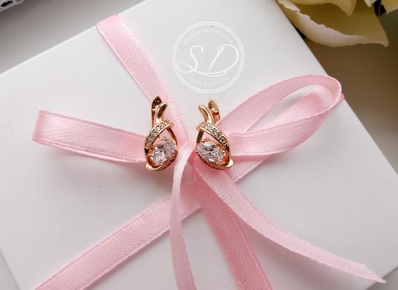 Wedding - Gold bridesmaid earrings set of 2 3 4 5 6 7 8 9 set of 10 11 12 crystal earring-Bridesmaids earrings-Stud dangle earring-Rose gold gift