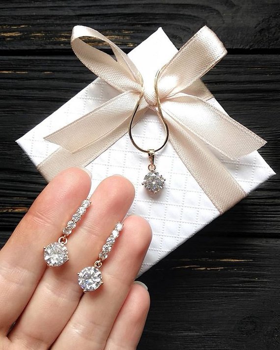 Wedding - Bridal Jewelry Set bridesmaid jewelry earring necklace set silver jewelry for wedding Maid of Honor Gift Wedding Favor Bridesmaid Earrings