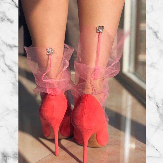 زفاف - Pink Tulle Socks