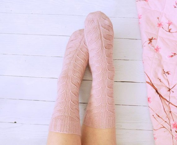 زفاف - Pink Hand knit socks