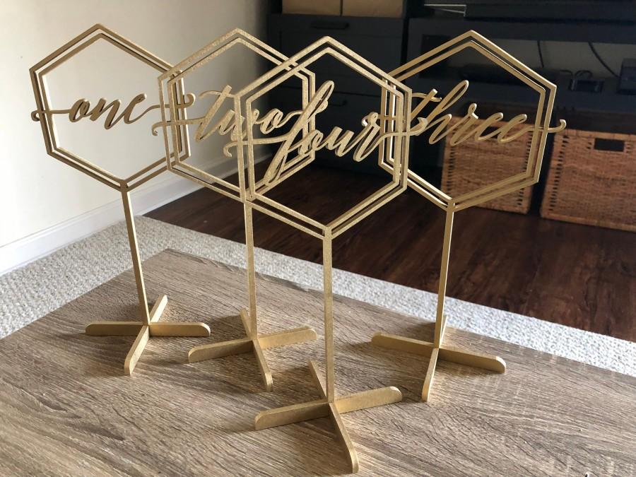 Wedding - Table Numbers - Sale Freestanding Gold Table numbers - Geometric Table  Numbers-Please Enter your phone number in the "NOTE to the seller"