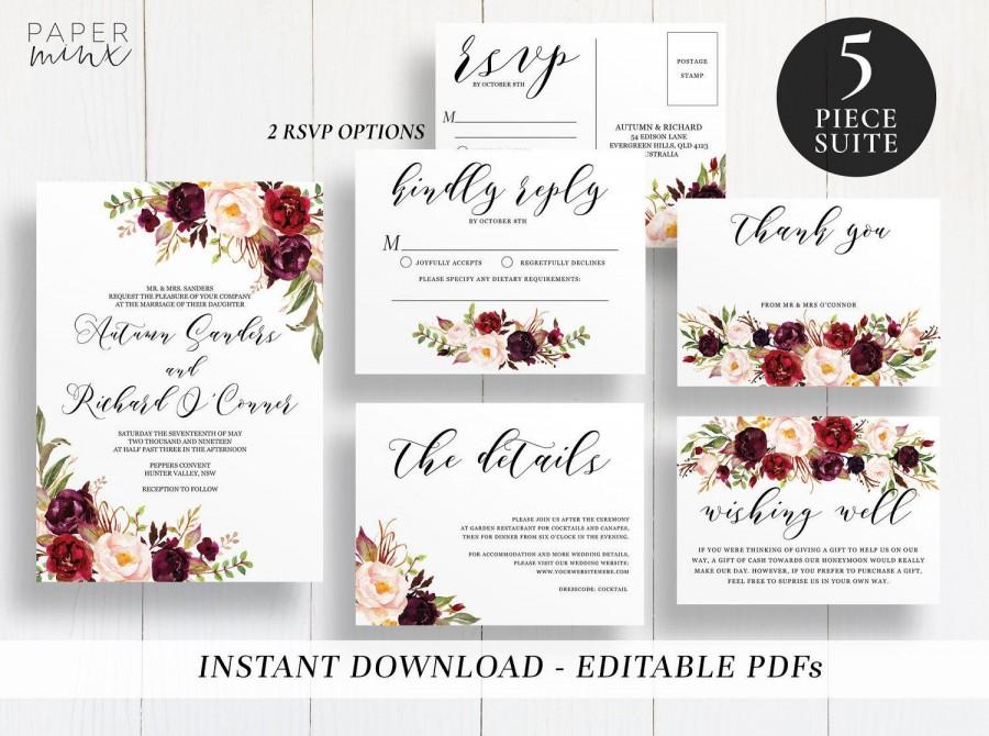 زفاف - Editable Marsala Wedding Suite Template 