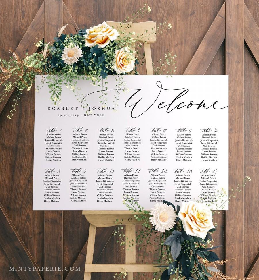 Hochzeit - Self-Editing Seating Chart Template, Printable Wedding Seating Sign, Instant Download, 100% Editable, DIY, US & UK Poster Sizes #052-225SC