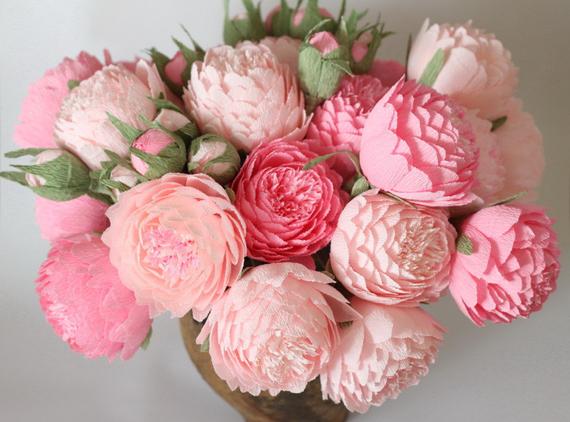 Mariage - Paper flowers, paper wedding bouquet, bridal bouquet, paper bouquet, bridesmaids bouquets, paper peonies,pink flowers, pink paper flower