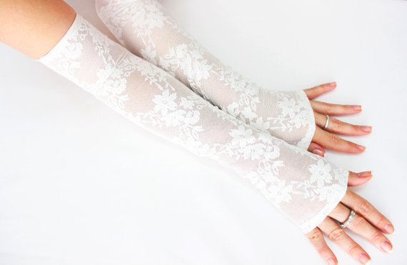Wedding - White Long Lace Gloves Wedding Long Gloves Fingerless Bridal Glove Wristlet Cuff Glovelet Boho Bride Gown Wedding Gift Opera Gloves Gift Her