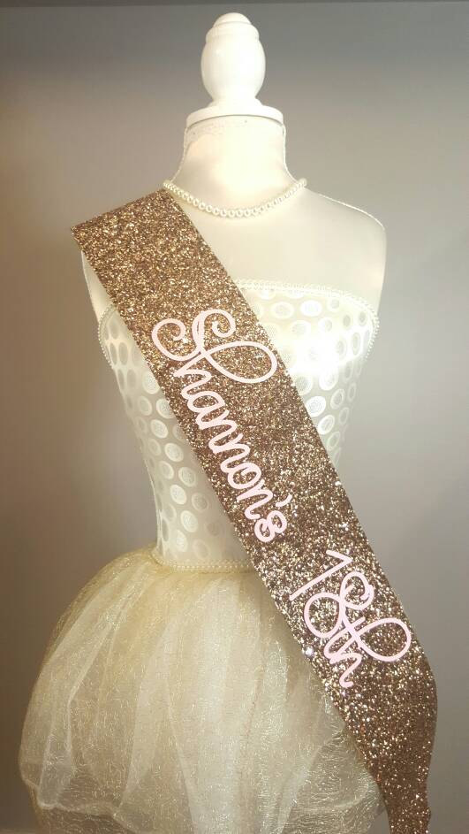 Свадьба - GOLD Glitter Birthday Goddess - Glitter Sash - Personalised Sash - Any Age - Bride to be - gold handmade sparkle - can be personalised