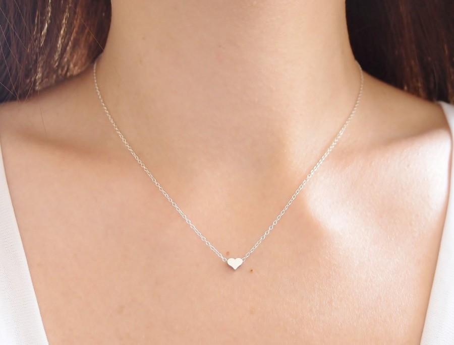 Свадьба - Tiny Heart Necklace, Sterling Silver Heart Necklace, Simple Delicate Necklace, Dainty Necklace, Everyday Jewelry, Bridesmaid Gift