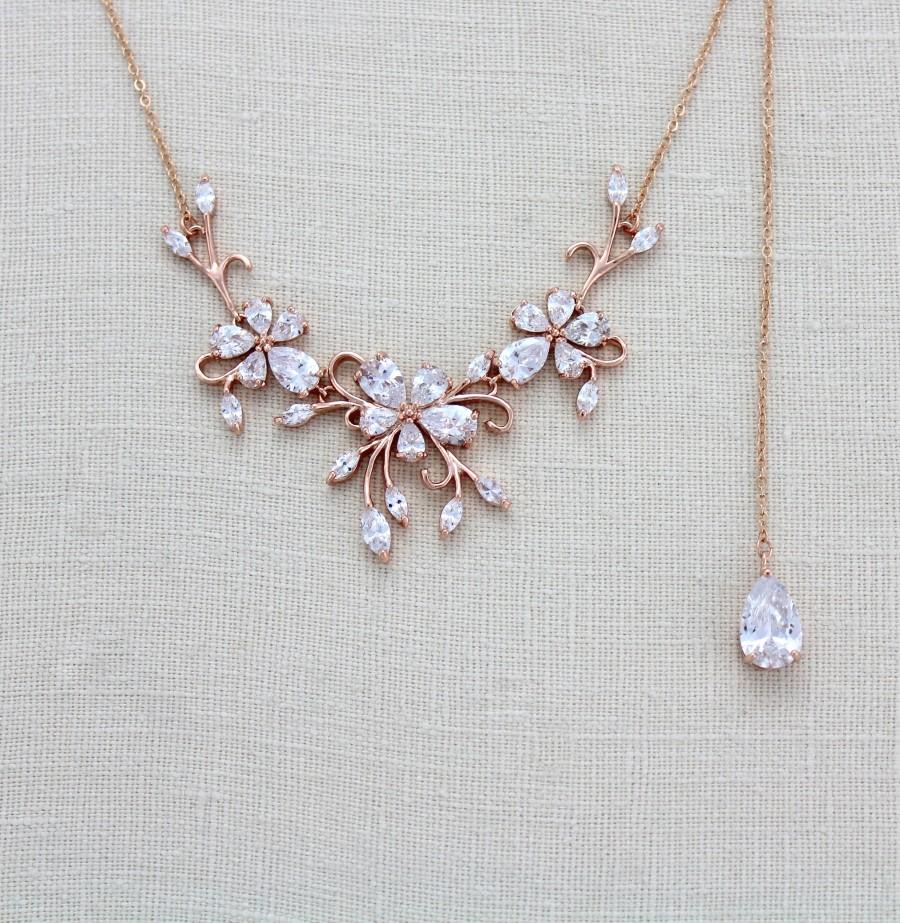 زفاف - Rose gold Back necklace Bridal necklace Backdrop necklace Bridal jewelry Dainty necklace Wedding jewelry Crystal necklace Bridesmaid jewelry