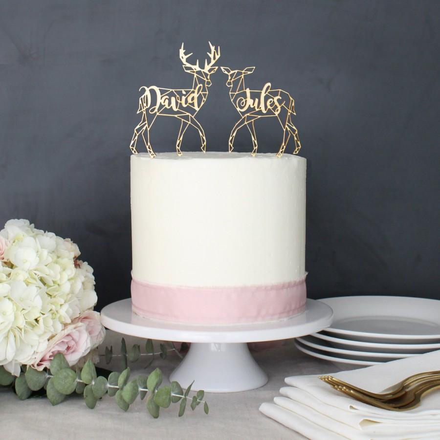 Hochzeit - Personalized Modern Rustic Deer Patronus Wedding Cake Topper 