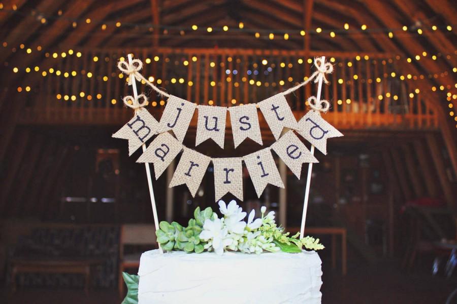 زفاف - Just Married Cake Topper, Rustic Country Wedding Cake Topper, Banner Wedding Cake Topper, Burlap Cake Topper, Just Married, Rustic Banner