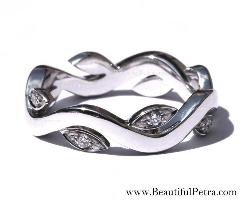 زفاف - Leaf Eternity WEDDING BAND no Milgrain - Flower - Diamond -  Vine - Right Hand  Ring - 14K white gold   - fL07