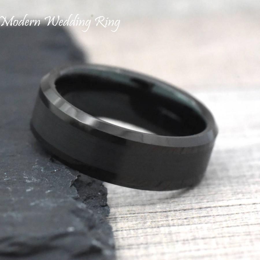 Hochzeit - Black Tungsten Wedding Ring, Mens Ring, Mens Band, Mens Wedding Ring, Black Tungsten  Wedding Band, Promise Ring Engraved, Mens Gift Idea