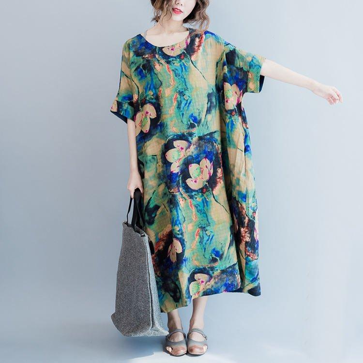 زفاف - Casual Plus Size Loose Fitting Linen Cotton Maxi Dress - Women Long Dress