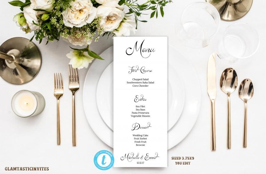Mariage - Wedding Menu Template, Printable Menu Template, Wedding Menu, Instant Download, Wedding Dinner Menu, Editable, Editable Text and Color, DIY