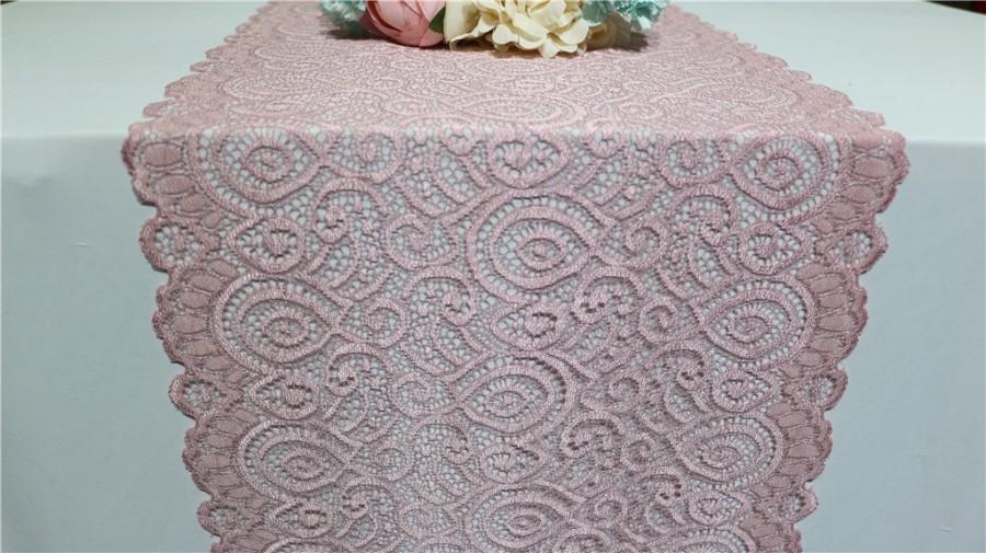 Hochzeit - Blush Lace Table Runner,  wedding table runner, 12 inches / 30cm wide,  Lace Overlay ,wedding decor, wedding centerpiece, table decor
