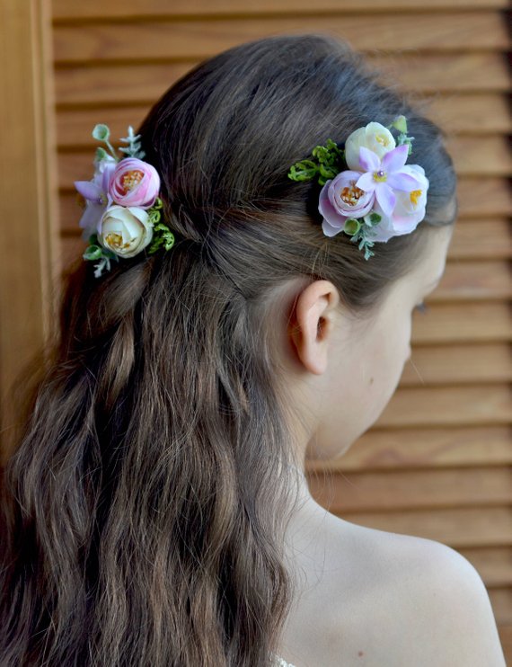 Свадьба - Wedding Flowers hair clip delicate Pink cream floral clip hair bridal small head piece Bridesmaid hair accessories flowers rustic clip