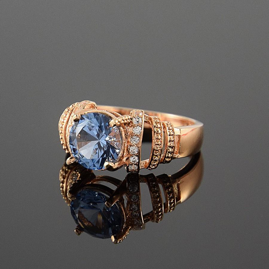 Wedding - Topaz ring, Victorian ring, Engagement ring, Unique ring for her, Promise ring for her, Rose gold ring, Blue topaz ring, Gold art deco ring