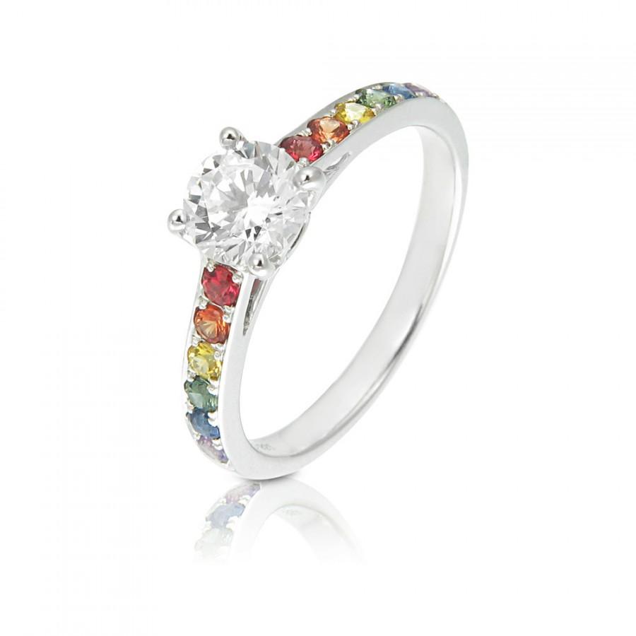 Hochzeit - Lgbt ring, Alternative engagement ring, Unisex silver band, Rainbow sapphire Las Vegas wedding ring