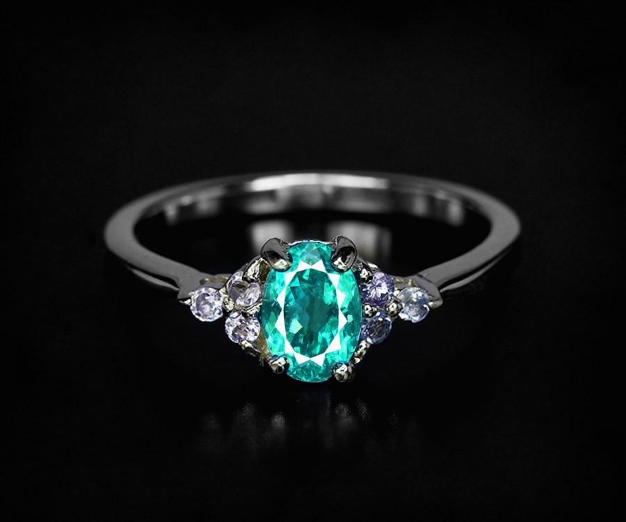 زفاف - Paraiba apatite sterling silver ring for women, Blue green gemstone jewelry, birthday gift for her, tiny dainty ring, Valentine's day gift