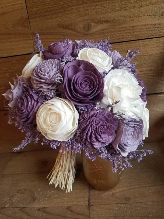 Wedding - Custom Lilac Dusty Lavender Wisteria Sola Wood Flowers with Lilac Fillers Style 289