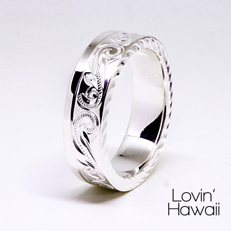 زفاف - Hawaii Scroll and Maile Leaf Ring - 8mm