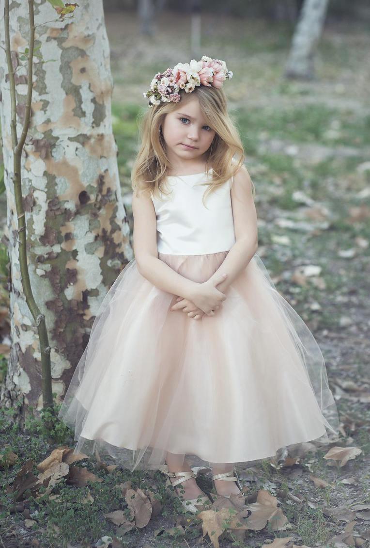 Wedding - Custom Classic Simple Satin and Tulle Flower Girl Dress  Comes in Various Colors Champagne, Blush, Purple Green Grey,