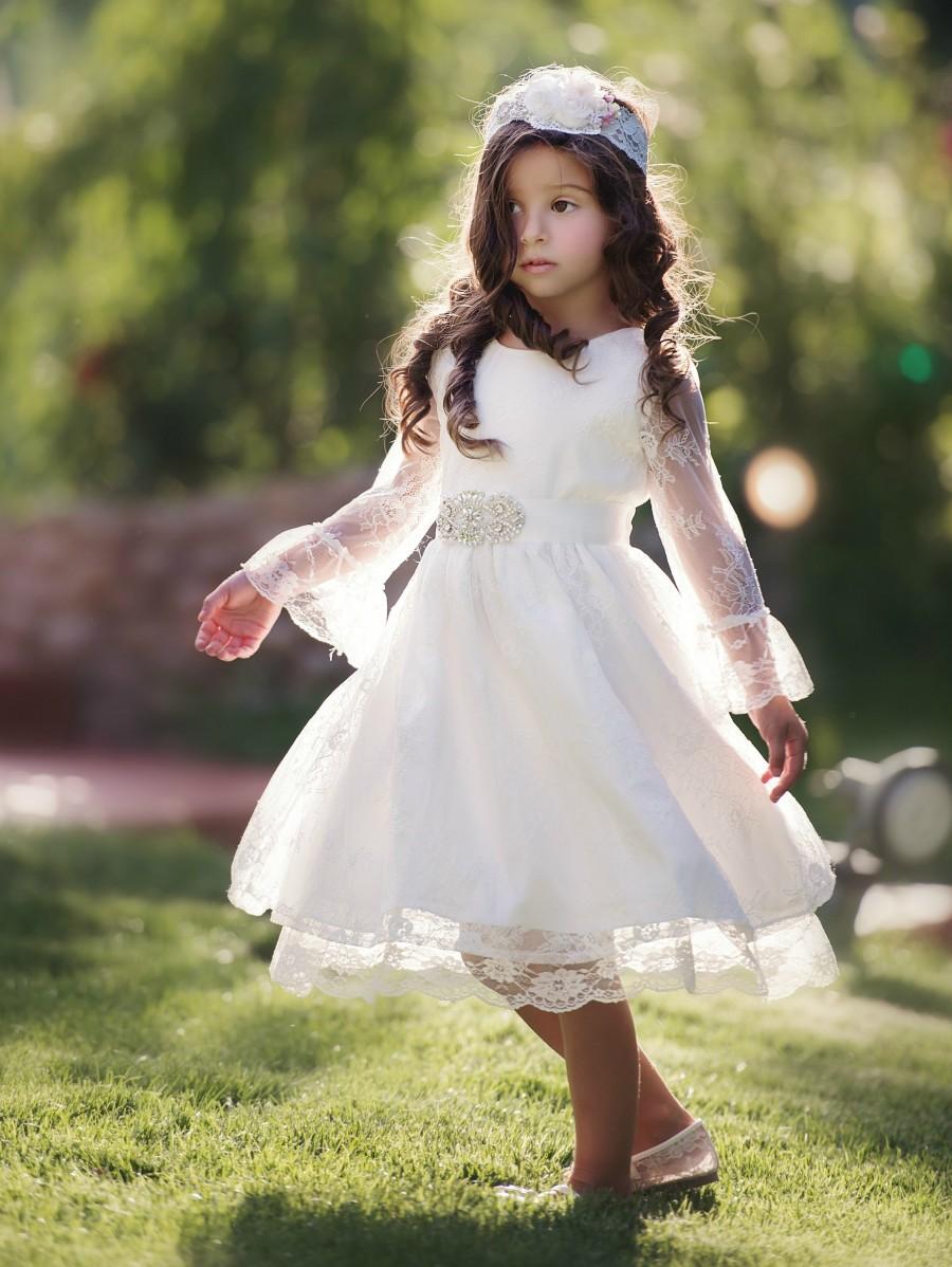 Hochzeit - Lace Flower Girl Dress, Flower Girl Dresses, Baby Lace Dress, First Communion Dress , Bohemian Flower Girl Dress, White Lace Baptism Dress,