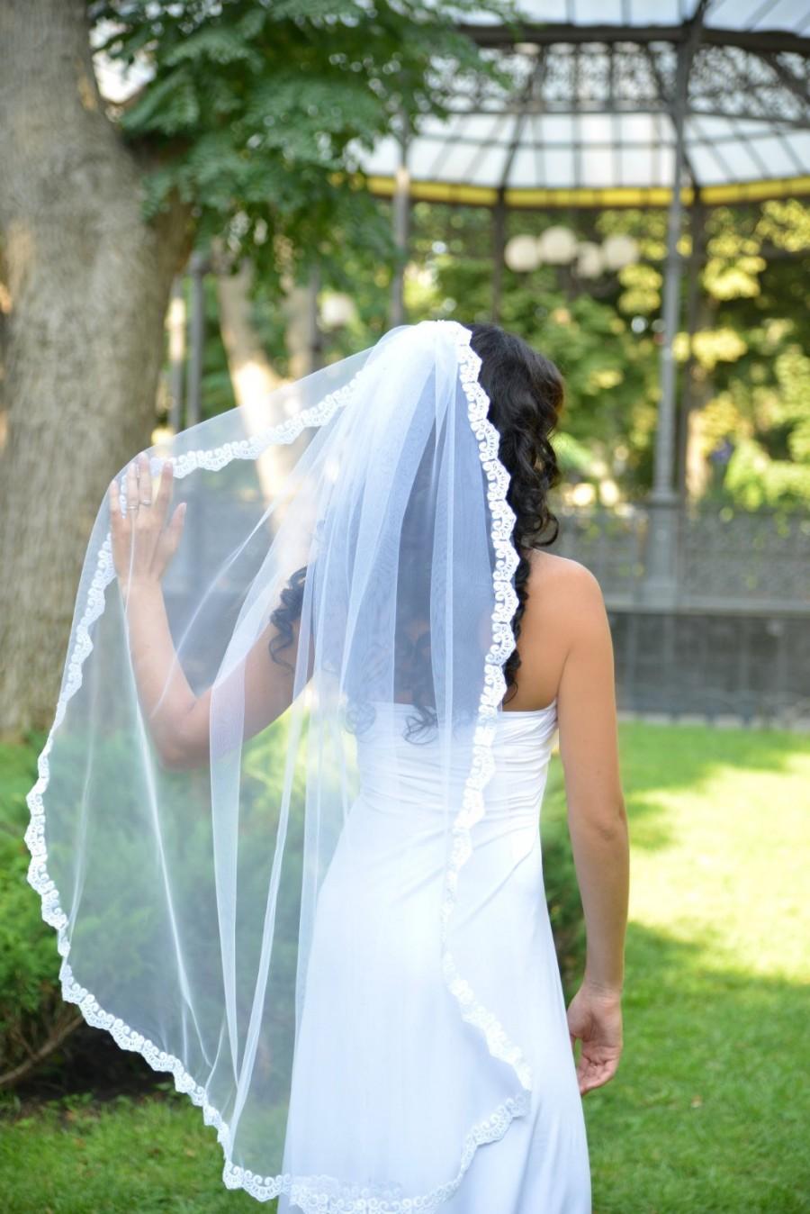 زفاف - Wedding veil, single tier veil, white lace soft veil STYLE 033 MONACO