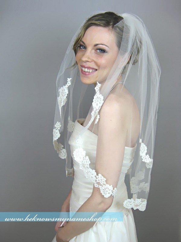 Wedding - Light Lace Touch Elbow Veil - wedding, mantilla veils, lace veil, art nouveau, alencon, white, soft white, ivory
