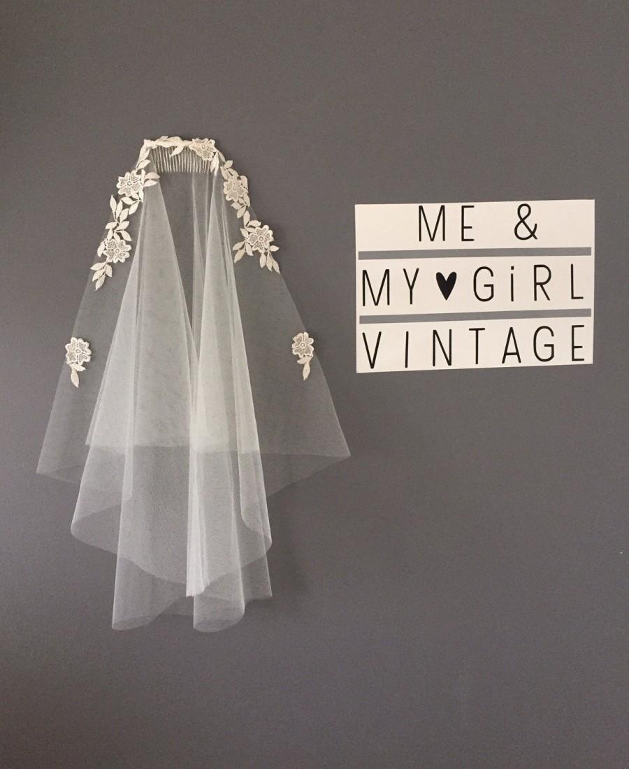 Mariage - 1920's inspired boho veil, boho veil, vintage veil, Gatsby veil, Lace Veil, Lace trimmed veil, Gatsby Veil, 20s Veil, Wedding  Veil,