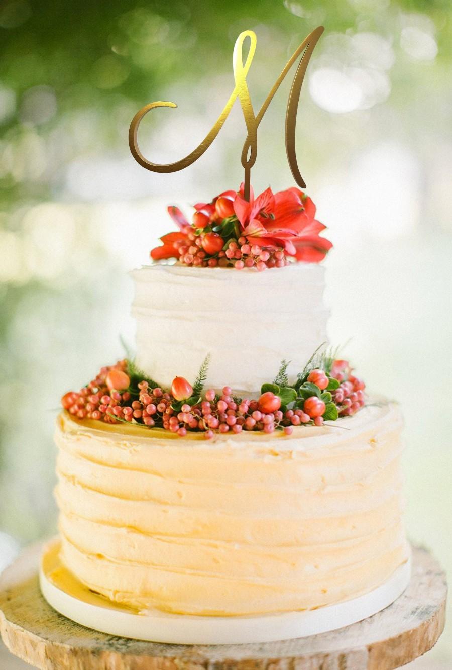 Wedding - Wedding Cake Topper  Cake Topper  Letter M Initials Cake Topper Single Letter Cake Topper Wedding Cake Topper Topper M Gold M letter wood