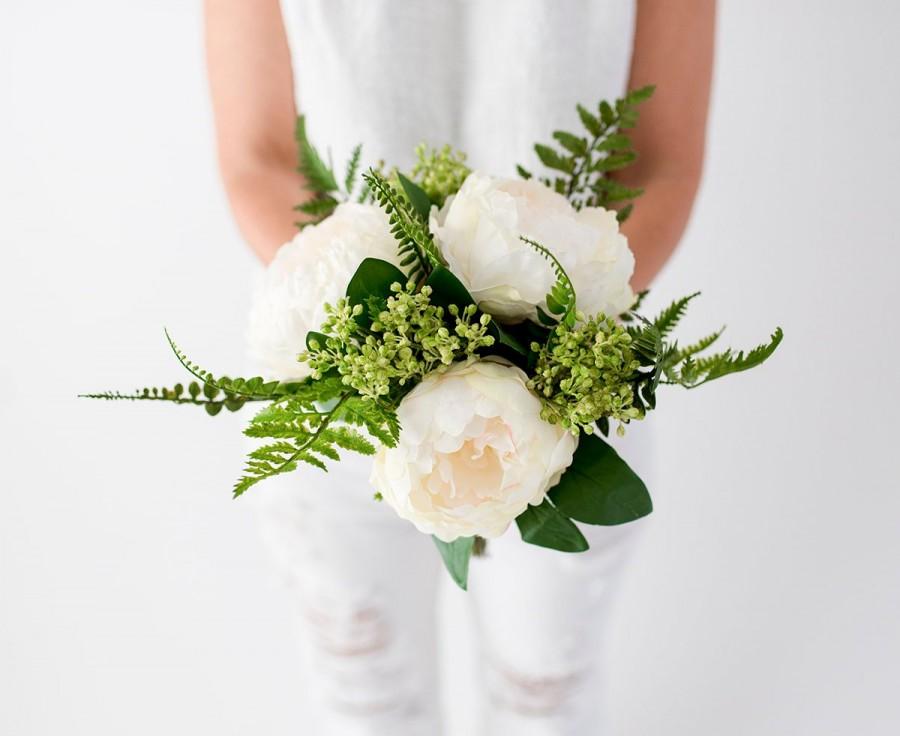 Свадьба - SALE!!!! Peony Boho Bouquet Ivory White Cream Bridal Silk Peonies Wedding Flowers Eucalyptus Woodland Wild Bouquet or Centerpiece