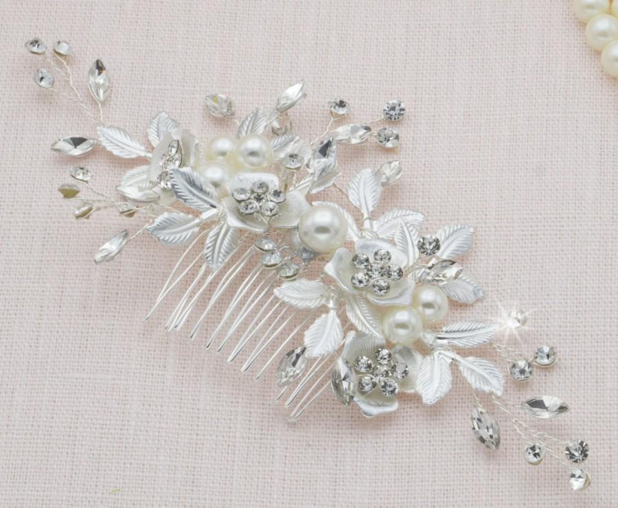 زفاف - Silver Rose Bridal Hair Comb Flower Wedding Hair Piece Crystal Decorative Hairpiece Platinum Floral Hair Accessory Tiara Crown Halo Wreath