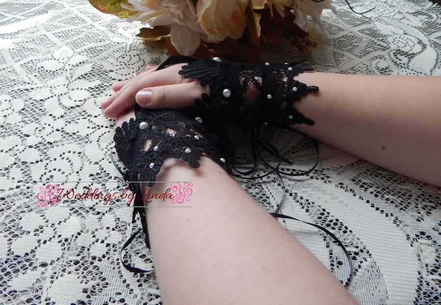 Свадьба - Black Venice Bridal Wrist Finger less Gloves