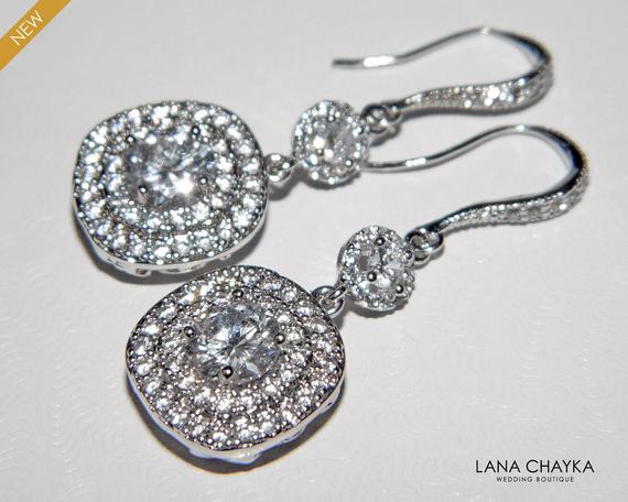 Wedding - Crystal Bridal Earrings, Wedding Cubic Zirconia Chandelier Earrings, Sparkly Dangle Earrings, Bridal Statement Earrings, Wedding Jewelry