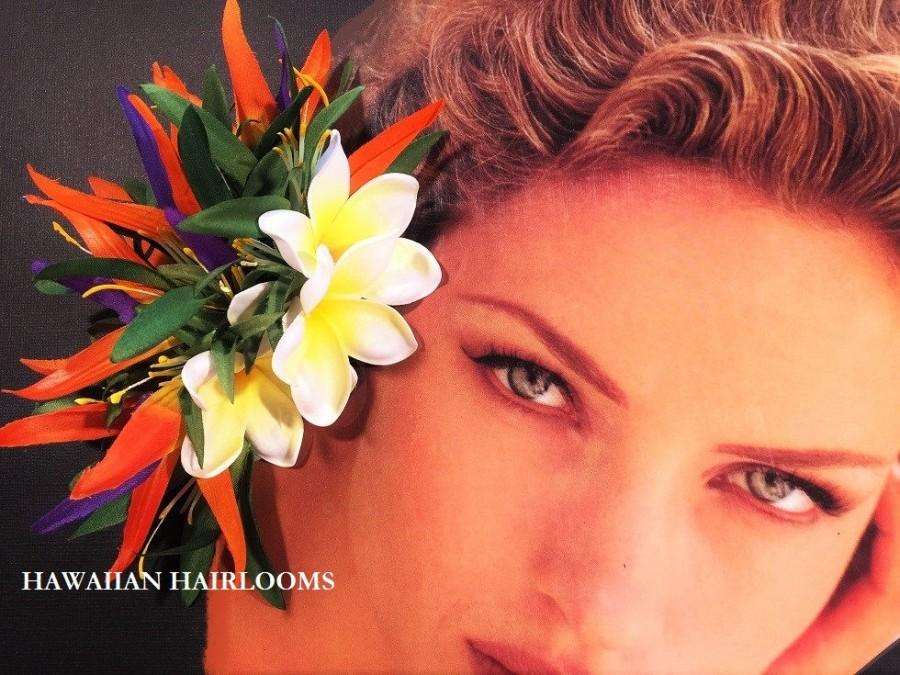 Wedding - BIRDS of PARADISE-Tropical flower hair clip.Hawaiian headpiece.silk flowers,bird of paradise,plumeria.Hula,pinups,bridal,wedding,Hawaii.