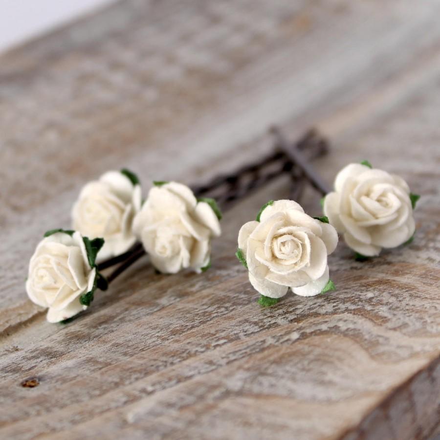 Wedding - Ivory Rose Wedding Hair grips, Bridal Hair Accessories, Bridesmaid and Flower girl hair clips, rose hair pins