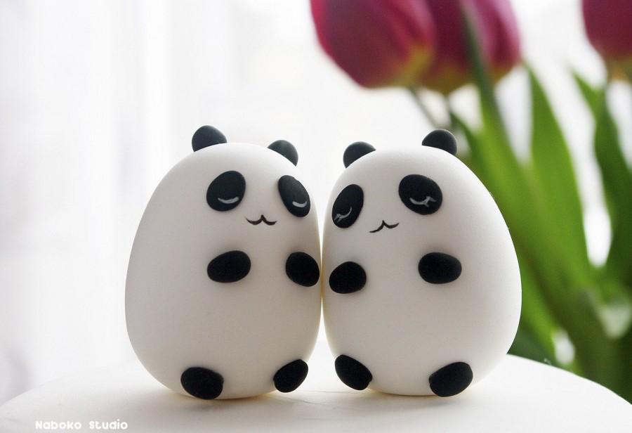 زفاف - Pandas Wedding Cake Topper / Kawaii Loving Pandas / Cake Topper Figurines / Wedding Decoration
