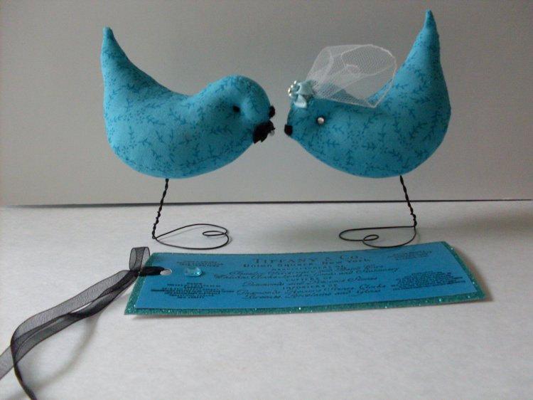 Свадьба - Wedding Cake Topper Turquoise Blue Love Birds  BostonBackBay Cake Toppers