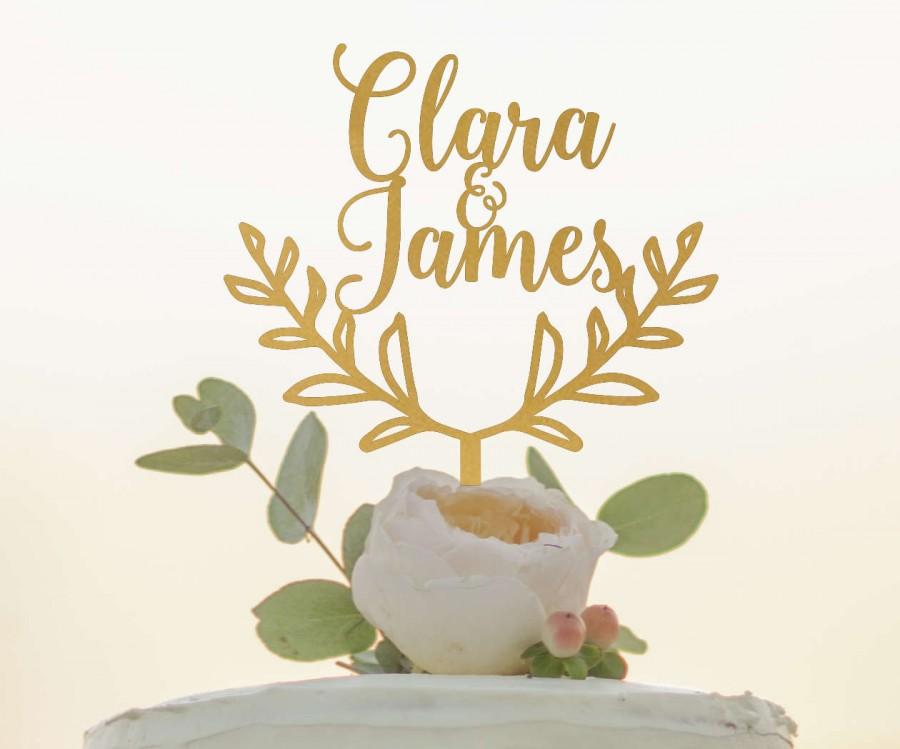 Свадьба - Wreath Cake Topper Wedding Cake Topper Personalized Rustic Cake Topper Woodland Wedding Rustic Wedding Decor Custom Name Cake Topper