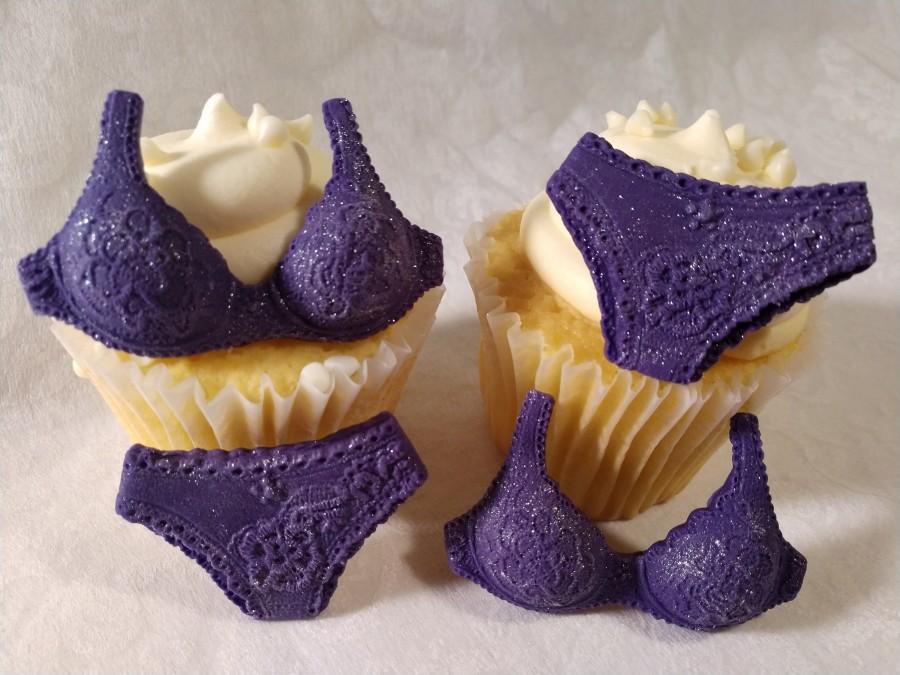 Hochzeit - Edible Fondant Candy Bra and Panties-Set of 6-Fondant Cake/Cupcake Toppers, Fondant Lingerie Cupcake Toppers