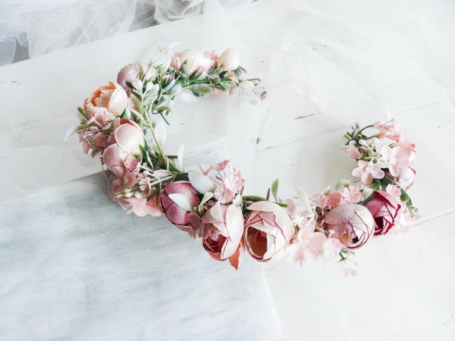 Hochzeit - Flower Girl Crown, Rose Gold Flower Crown, Flower Headpiece, Floral Headband, Blush Pink Head Wreath, Wedding flower Crown, Bridal Crown