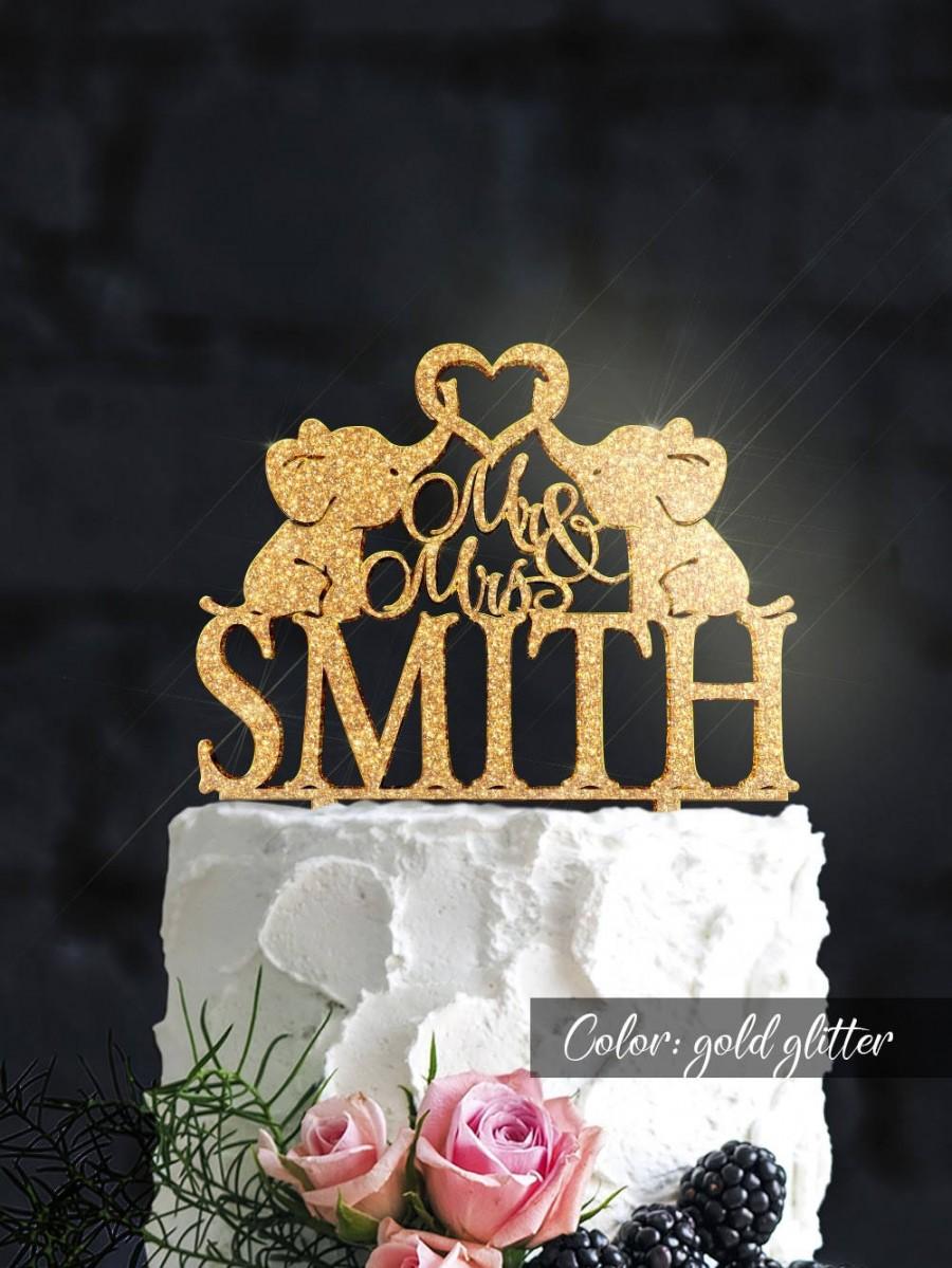 Свадьба - Wedding cake topper with little elephants. Bride and groom Cake topper. Custom cake topper. Silhouette topper. Personalized topper.