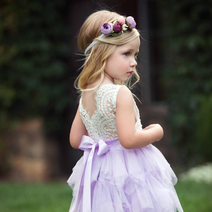 Hochzeit - Lavender Flower Girl Dress, Flower girl dresses, lace flower girl dress,tulle flower girl dress, lilac flower girl dress,rustic flower girl