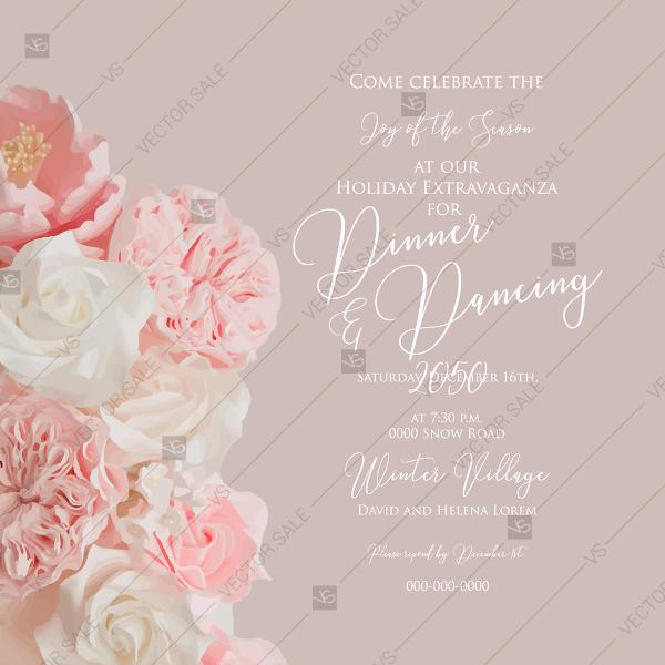 Mariage - Wedding pink peony invitation watercolor vector greenery branches fern eucalyptus olive laurel wreath floral watercolor