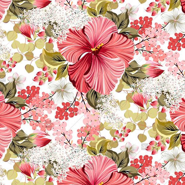 زفاف - Seamless hibiscus Floral Pattern vector background of watercolor flowers marriage invitation