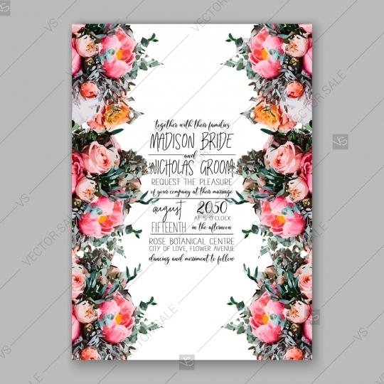 Hochzeit - Pink Peony wedding vintage invitation vector card template