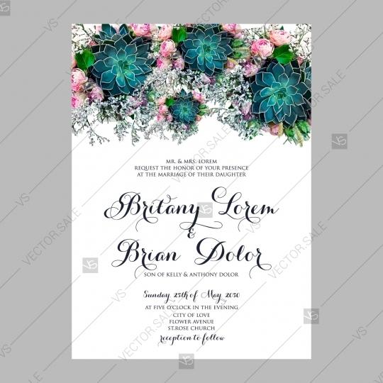 Wedding - Succulent Peony wedding vintage invitation vector card template